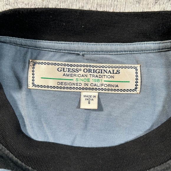 Guess Shirt Men Small Los Angeles Striped Black Blue ASAP Witherspoon Logo - Picture 3 of 7